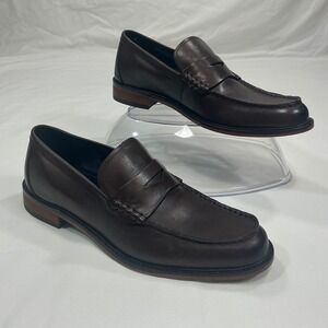 Lands End Mens Fulton Penny Loafers Dark Brown Leather Slip On Shoes 8D 488823